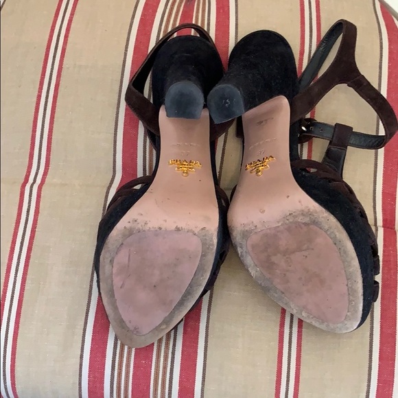 Prada Suede Black & Brown Platform Heels - Picture 12 of 14